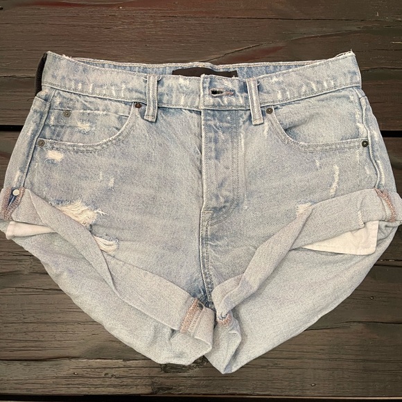 Alexander Wang Light Blue Distressed Denim Shorts size 25